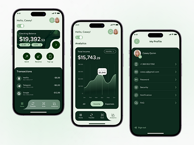 Digital Banking Mobile App UX/UI Design analytics app b2b banking dashboard design designer digital banking figma finance green mobile app mobile app design ui uiux ux design uxui web design