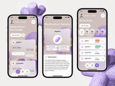 Pill Tracker & Medication Reminder Mobile App UX/UI Design ai app b2b calendar dashboard design designer drugs figma health health assistant healthcare medication tracker mobile app mobile app design pill tracker purple saas schedule ux design