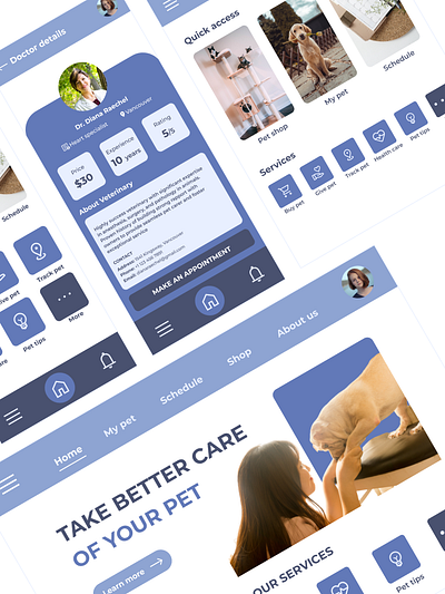 Pet Care Mobile and Website ui