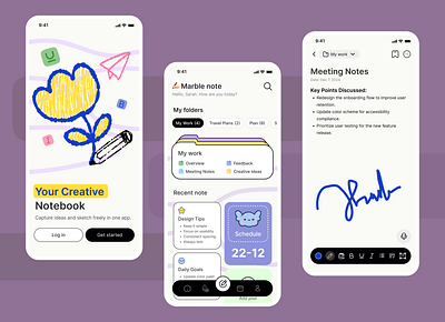 Note-taking App app child color creative design design fun greatdesign minimal mobile note sketch ui uiuxdesign ux writting