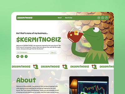 Memecoin Landingpage $KERMITNOBIZ | Webdesign app branding crypto design graphic design hero illustration kermit landingpage logo memecoin typography ui ux vector web webdesign