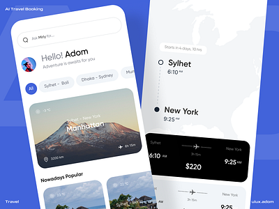 AI Travel Booking App adom ai ai travel booking app app design app ui booking app travel ai travel app travel booking ui ux