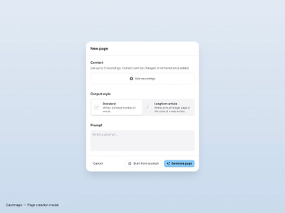 Castmagic — Page creation modal modal modal popup