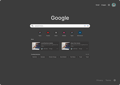 Google homepage/serach google homepage news search trending ui