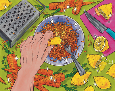 Carrot and Lemon carrot colorful cooking culinary digital drawing digital illustration editorial illustration food illustration fruit illustration illustration lemon vegetable illustration