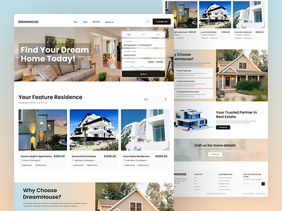 DREAMHOUSE - Real Estate Website UI buy and sell homes clean website design dreamhouse ui home finder ui modern ui design property listing design property serch ui real estate branding real estate dashboard real estate ui real estate ux real estate website user freindly interface webdesign inspiration