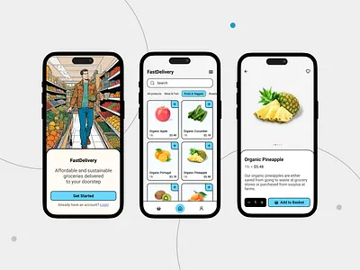 Organic Food App - UI Design app app design app ui clean ui design food food app fruit intro light light mode list mobile app organic food app product product design product page ui ui design ux