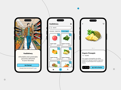 Organic Food App - UI Design app app design app ui clean ui design food food app fruit intro light light mode list mobile app organic food app product product design product page ui ui design ux