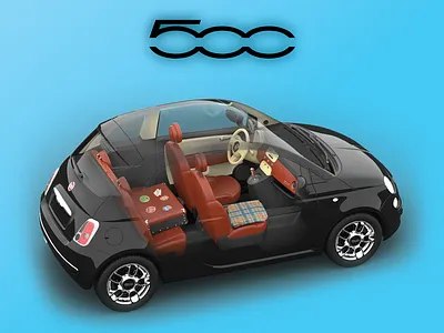 A ghosted view of Fiat 500 cutaway illustration fiat 500 ghosted view technical illustration