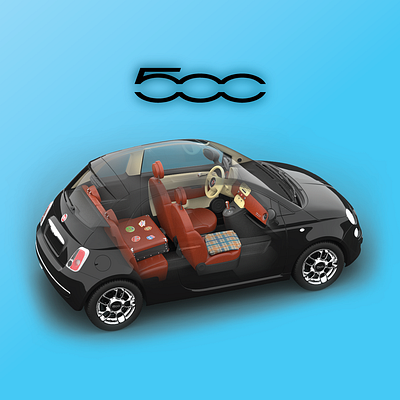 A ghosted view of Fiat 500 cutaway illustration fiat 500 ghosted view technical illustration