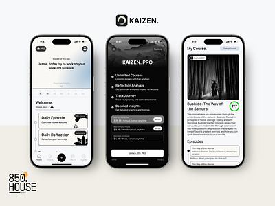 Kaizen: Guided Journaling & Micro-Learning branding logo ui uiux ux