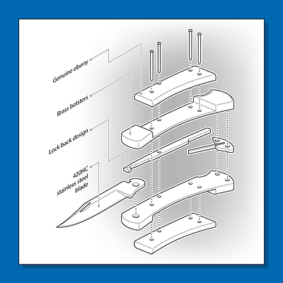 Buck 110 disassembled - an exploded view buck 110 exploded view technical illustration user guide