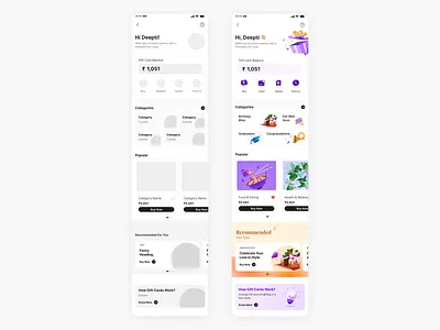 PhonePe Gift Card - Wireframe to Visual Design app design digital figma fintech gift card homepage mobile design phonepe phonepe redesign product design ui ui design ui ux ux ux case study ux design vector visual design wireframe wireframing