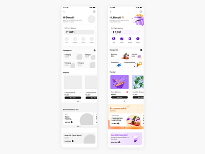 PhonePe Gift Card - Wireframe to Visual Design app design digital figma fintech gift card homepage mobile design phonepe phonepe redesign product design ui ui design ui ux ux ux case study ux design vector visual design wireframe wireframing