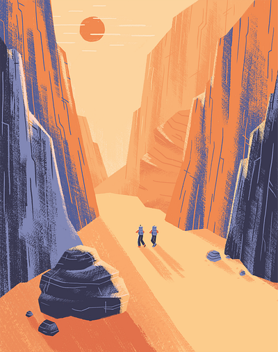 Charyn Canyon backpacking design digital illustration golden hour illustration nature orange procreate purple stories sun travel web illustration