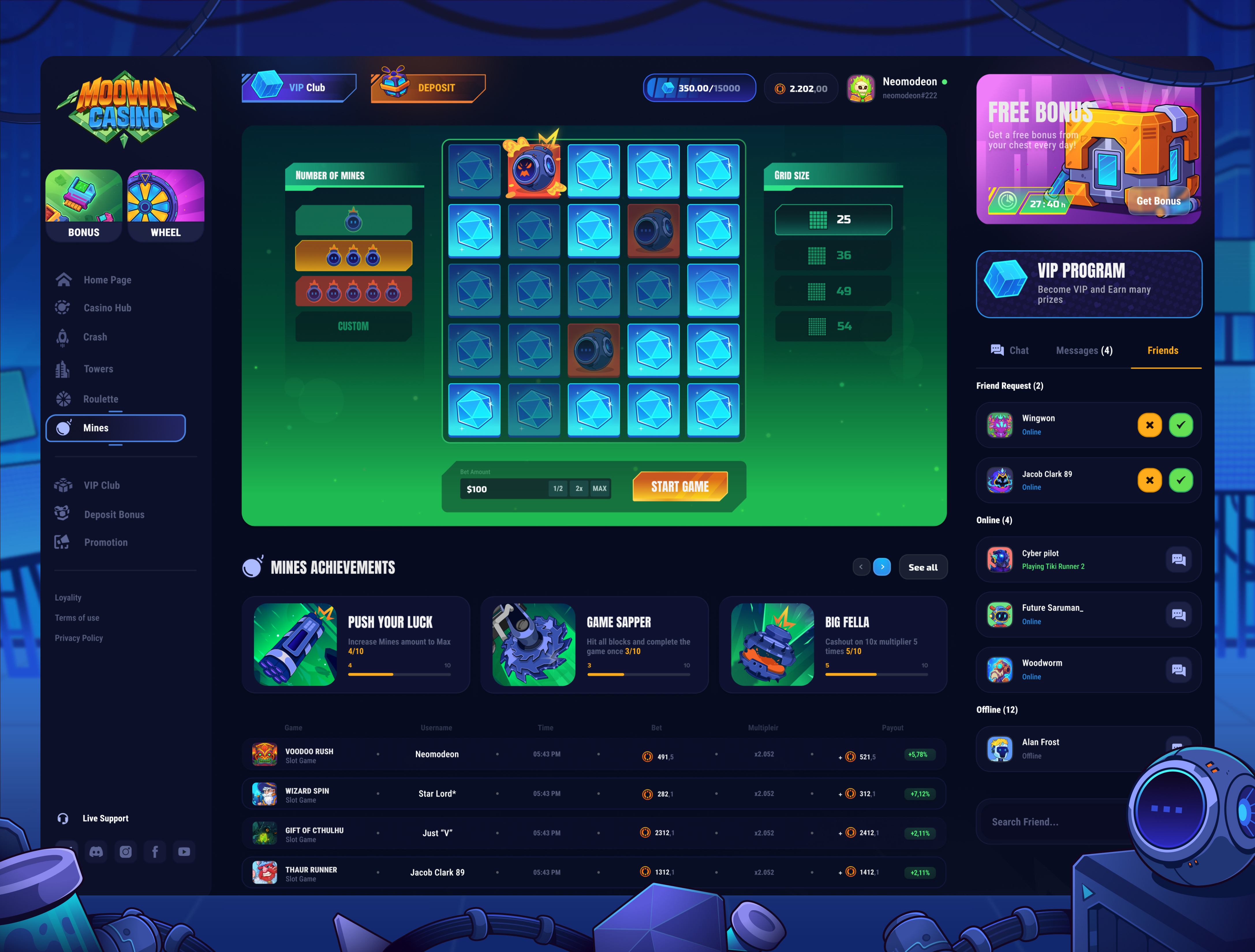 Example of MooWin Casino: Mines game