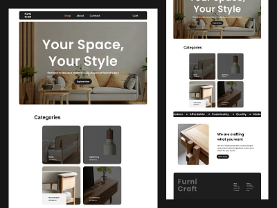 FurniCraft - Modern Furniture Landing Page creativeprocess designexploration ecommercedesign interior interiordesign minimalistdesign modernui typography design uidesign webdesigndaily webdesigninspiration webinterface