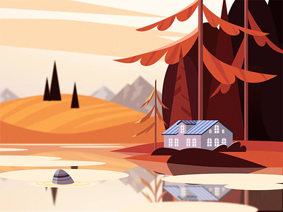 Skillbox M8.3 adobe art autumn design fall forest home illustration illustrator lake landscape october orange red skillbox vector