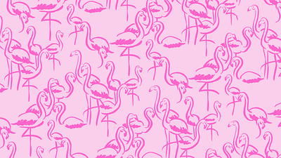 Flamingo Flock Pattern bird birds brush flamingo flamingoes flock florida gestural illustration loose style magenta marker pattern pink