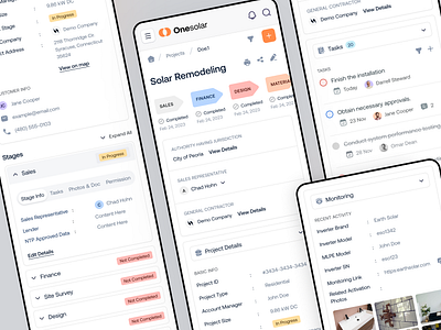 Solar Management Project View (SaaS Responsive) admin panel construction contractors crm dashboard datavisualization field job management job mobile monitoring progress project details project management responsive saas solar task timeline ui design webapp