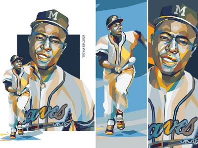 Hank Aaron baseball colorful fanart illustration inspirational legendary portrait sport sportplayer sports vector vectorart vintage color