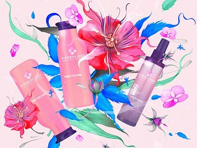 L’Oréal | Pureology | Pure Volume Art botanical editorial illustration flower illustration flowers hand drawn illustration loréal package package art package illustration pattern product design product illustration pureology san francisco design san francisco designer san francisco illustrator