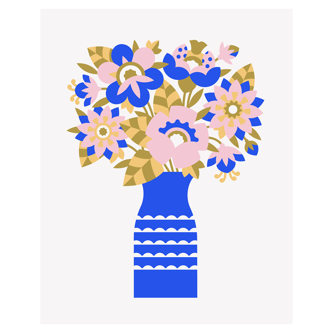 Enchanted Garden Illustration blue flat floral flowers minimal pink poster simple vector illustration