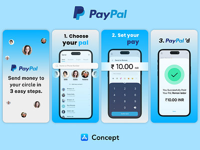 PayPal Appstore Creatives (Concept) app store appstore branding design finance financial app fintech googlepay graphic design logo pay payment app payments paypal playstore screenshots ui ux