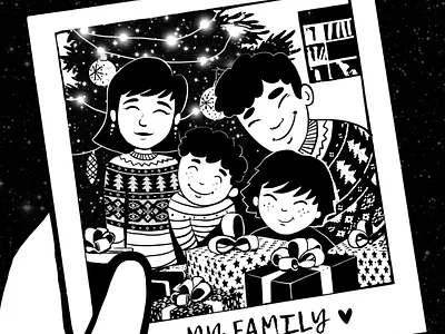 Christmas family photo black and white christmas drawing family family photo illustration memory minimalist simple