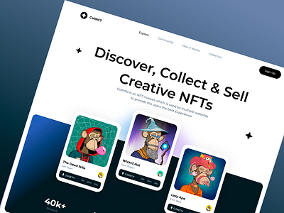 CollNFT - NFTs Marketplace blokchain technology crypto art design digital art digital collectibles e commerce graphic design homepage design landing page design multible websites nft collecting nft community nft investing nft trading non fungible tokens (nfts) online marketplace ui ux web web design