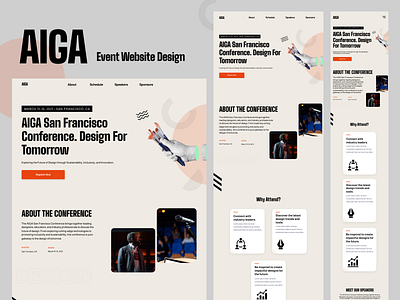 AIGA - Event Website Design 🎨 card designer desktop event event website figma landing page mobile modern one page responsive design tablet ui design uiux ux design wireframe