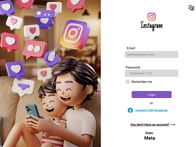 modern instragram login page animation appdesign branding dashboarddesign design graphicdesign illustration landingpage loginpage typography ui ux web design