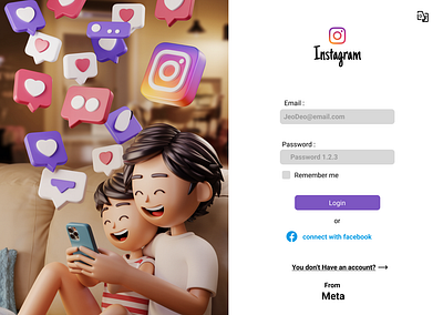 modern instragram login page animation appdesign branding dashboarddesign design graphicdesign illustration landingpage loginpage typography ui ux web design