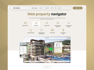 Sooada - Interactive Real Estate Platform blackandgold desktopdesign digital home features gold navigator presentationalweb product property real estate showcase uidesign web property yellow and gold