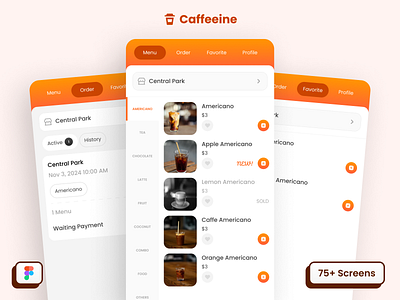 Caffeeine - Coffee Shop App beverage coffee coffee shop drink figma mobile app uiux