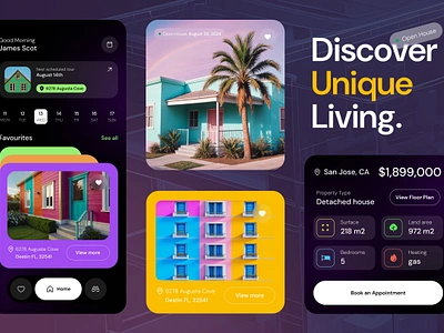 Discover Unique Living: Vibrant App Concept retro