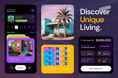 Discover Unique Living: Vibrant App Concept retro