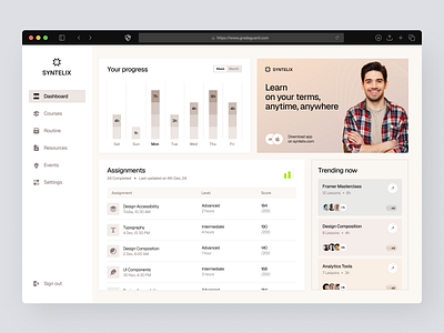 Syntelix - Dashboard courses e learning easycourse education eplatform learning online course online learning product product design saas sas school student student portal ui ux