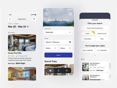 Hotel booking app ui exploration animation app ui booking booking app branding design graphic design hotel booking minimal startup travel travel ui ui ux ux design