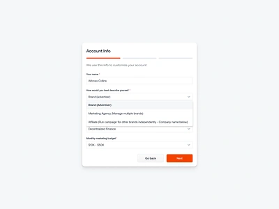 Customizable Account Info Form Design account info design account setup card design clean design data entry form design inspiration flat design form fields form validation interactive form minimal ui modern interface responsive design saas design simple ui design ui form design user onboarding ux design web app ui