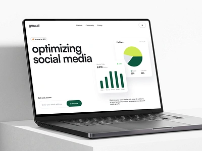 Grow AI - Social Media Optimizing agency ai chart design elementor framer landing marketing media page platform saas social software ui webflow website wordpress