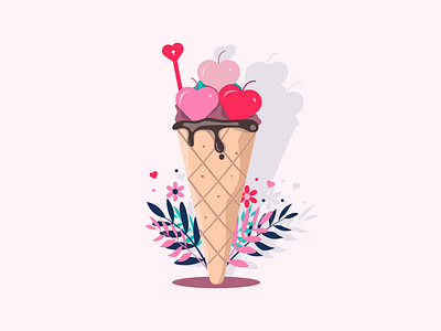 Ice Cream design art flat flat design flat illustration flat style illustration valentine day valentine design valentine moment vector art