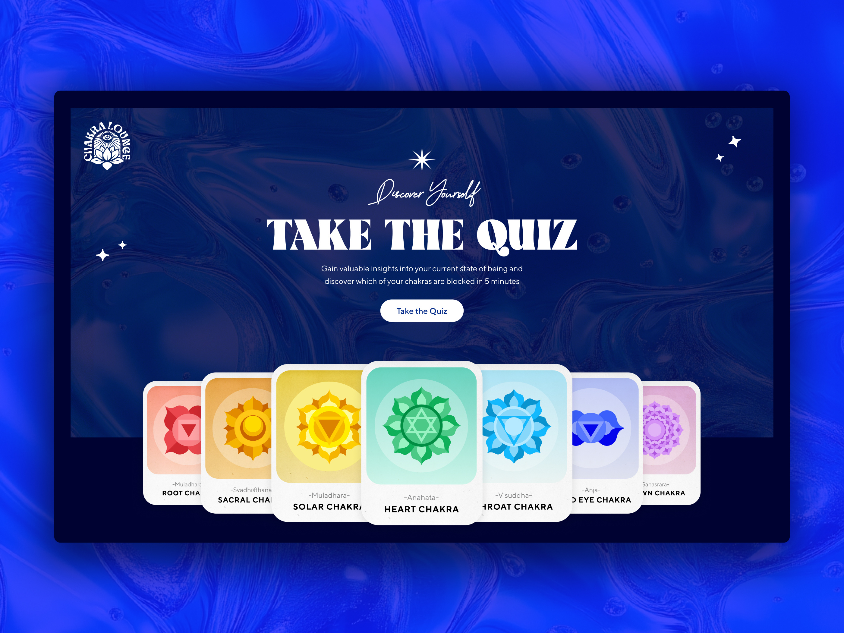 Chakra Lounge - Find Your Zen app design branding chakra healking chakra quiz energy balance health and wellness holistic wellness interactive design meditation product design quiz design spirituality design ui ui design user experience ux ux design visual design web design