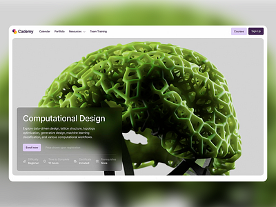 Cademy - online learning platform 3d modelling beginner course brand certificate course page data driven design design design software edtech enroll logo online courses online education ui ui design ux ux design web design web ui web ux