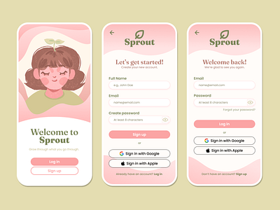 Sprout: Mental Health App Sign Up Page app app design branding dailyui design figma illustration mobile app mobile design signup page typography ui uiux user interface ux