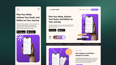 Mighty Week: Landing Page app download design landing page time management user experience website