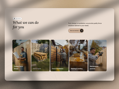 Our Services Section blur card cta fence fencing home services iconography landing page minimalistic modern our services pastel progressive blur rounded corners tags trade typography website