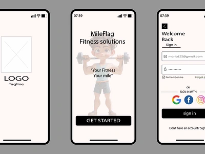 Fitness App Wireframing branding fitness app graphic design high fedility wireframe promotional grapphics uiux visual identity wireframin
