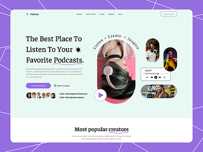 Podcast Landing Page brand branding cleandesign designer landigpagedesign landingpage nft omarfaruk podcast podcastlandingpage ui uiux uiuxdesign ux web website websitedesign webstieui webui webux