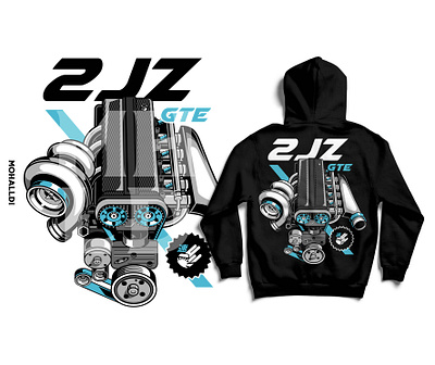 2JZ GTE Engine Drawing car tshirt